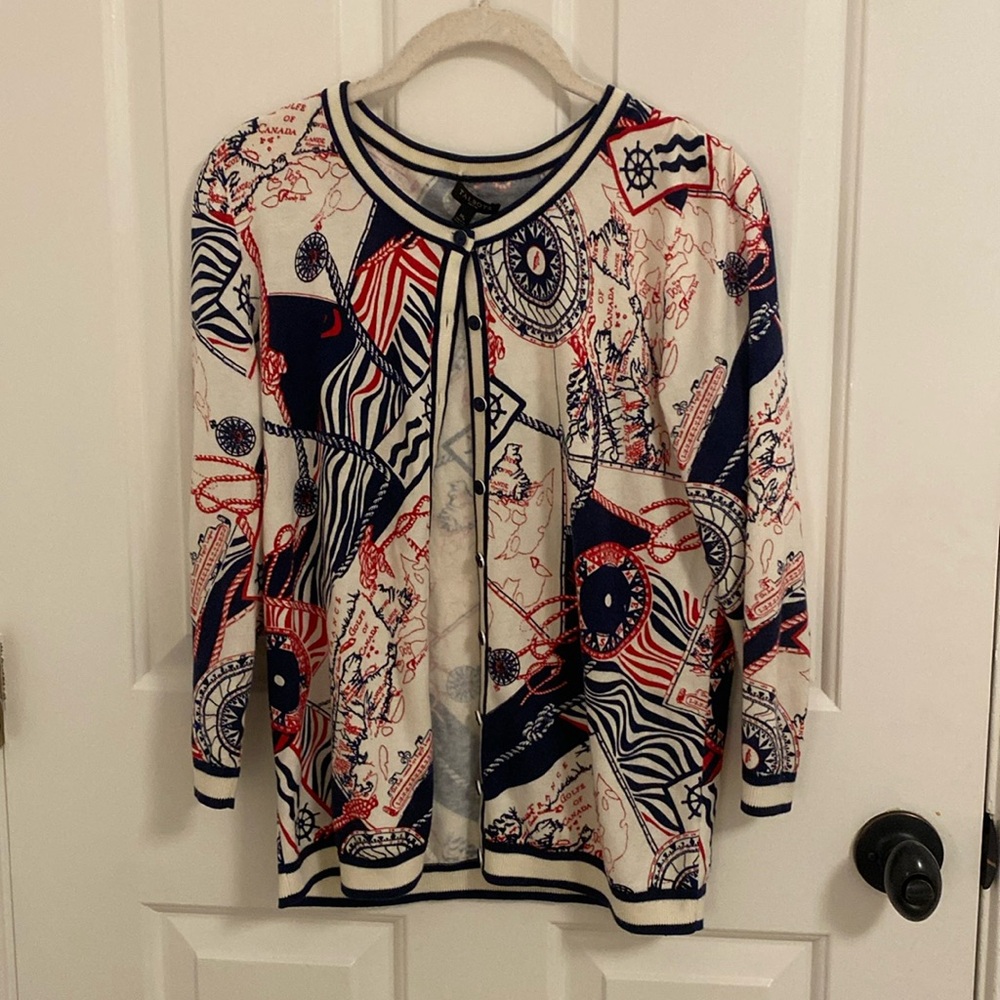 Talbots Patterned Map Print Nautical Boat Cardiga… - image 1